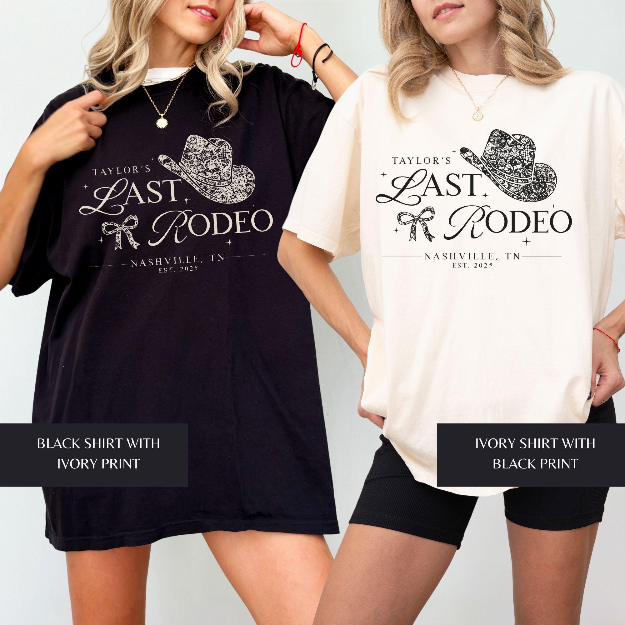 Custom Nashville Bachelorette Shirts, Last Rodeo Bridal Party T-Shirts, Lace Bow Coquette Bach Group Tees, Personalized Country Girls Trip