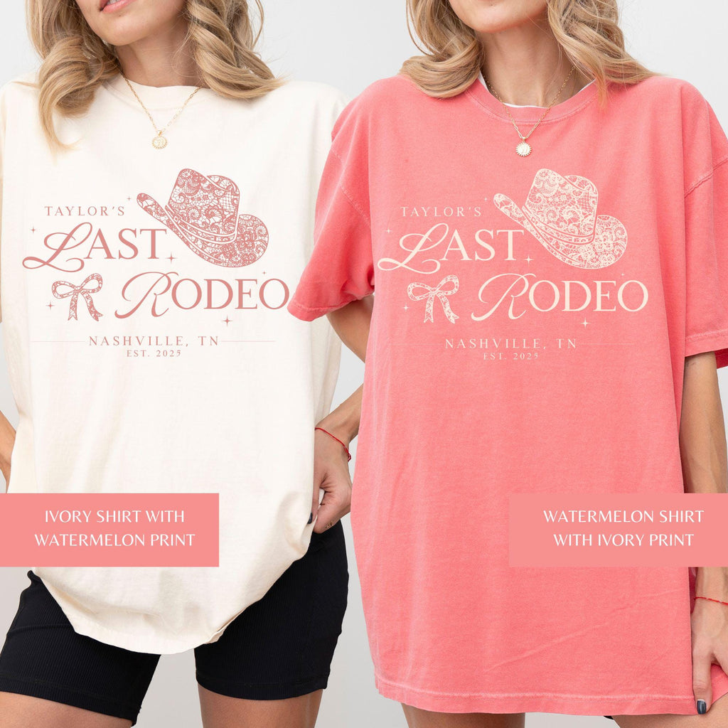 Custom Nashville Bachelorette Shirts, Last Rodeo Bridal Party T-Shirts, Lace Bow Coquette Bach Group Tees, Personalized Country Girls Trip
