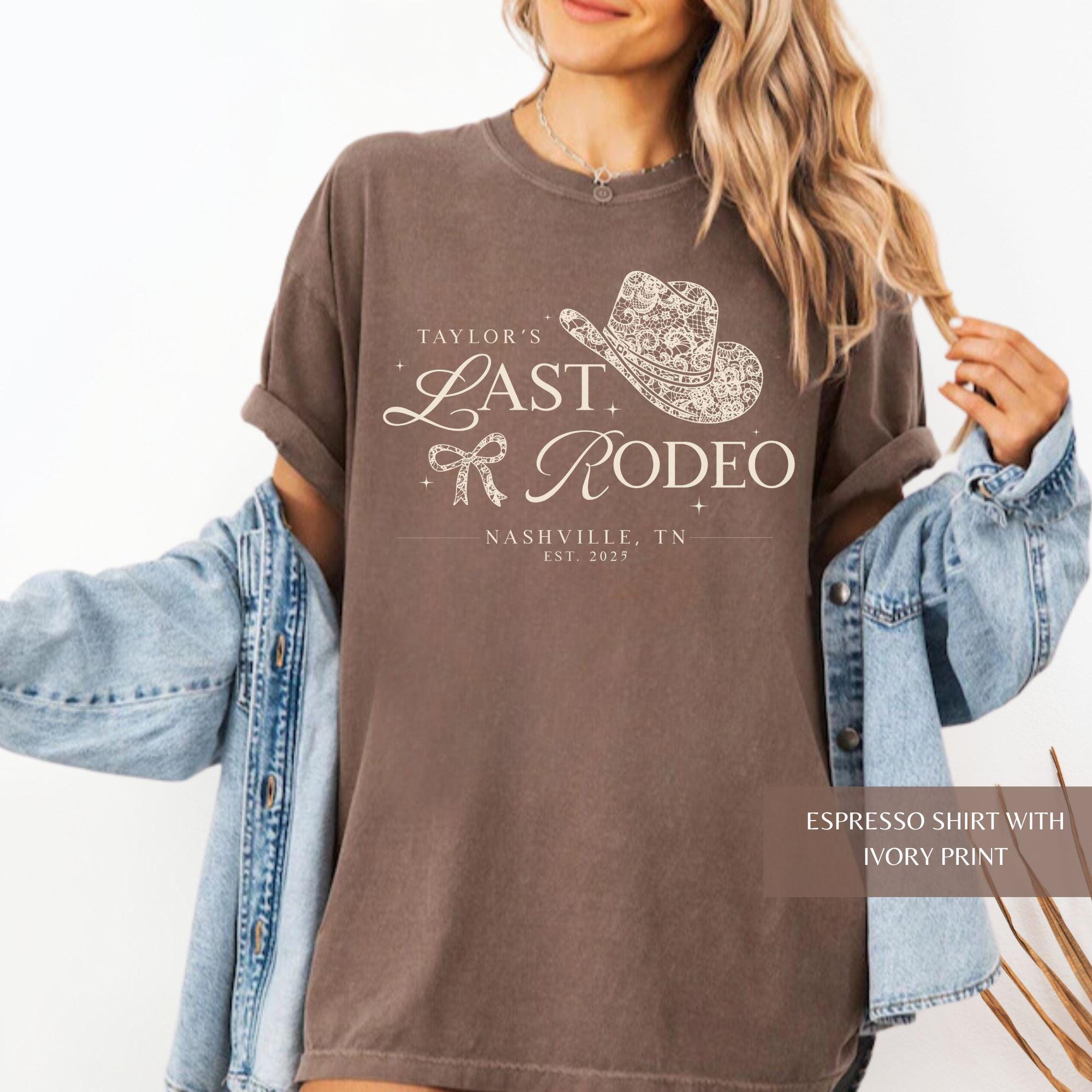 Custom Nashville Bachelorette Shirts, Last Rodeo Bridal Party T-Shirts, Lace Bow Coquette Bach Group Tees, Personalized Country Girls Trip