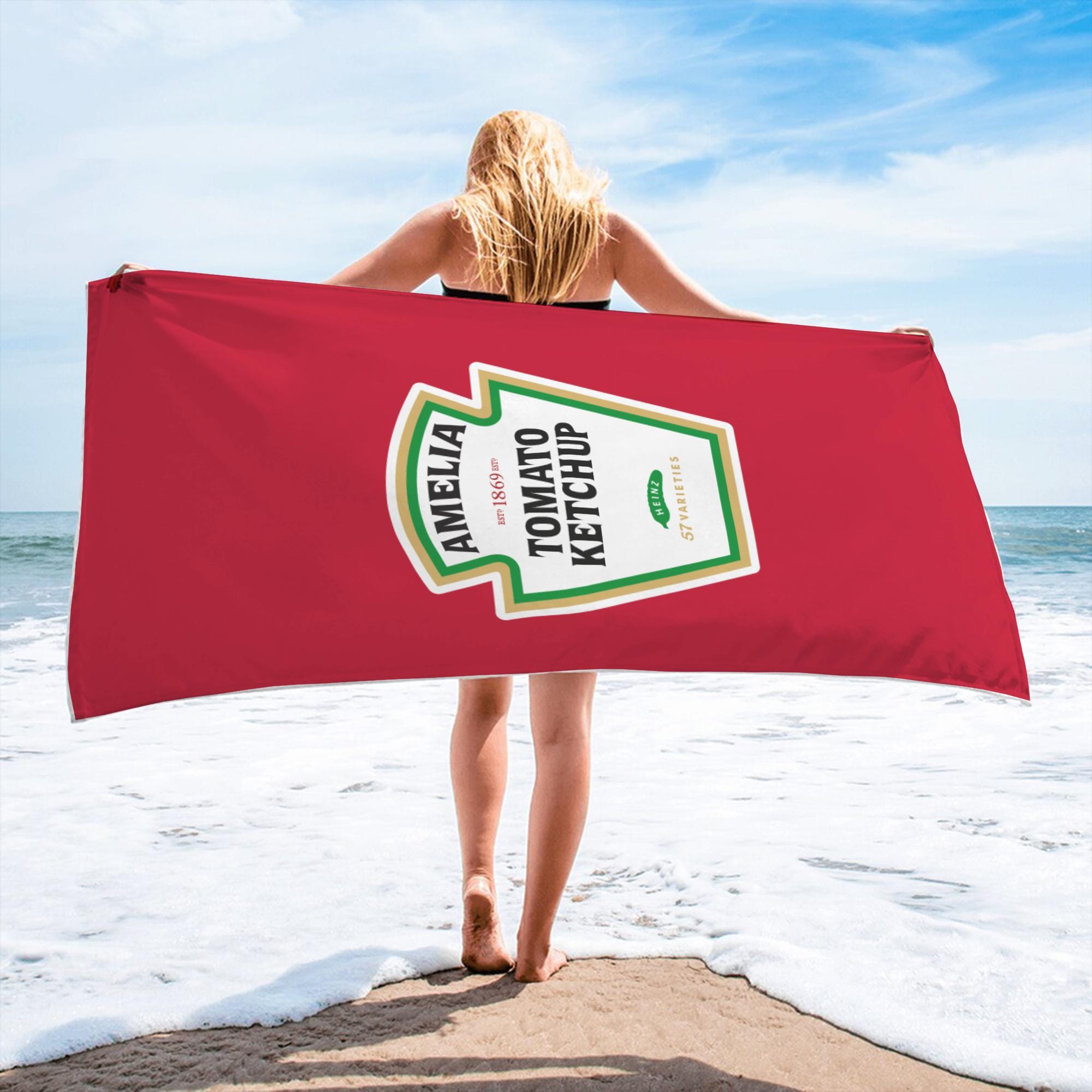 Personalized Ketchup Mustard Beach Towel: Funny Food Lover Gift