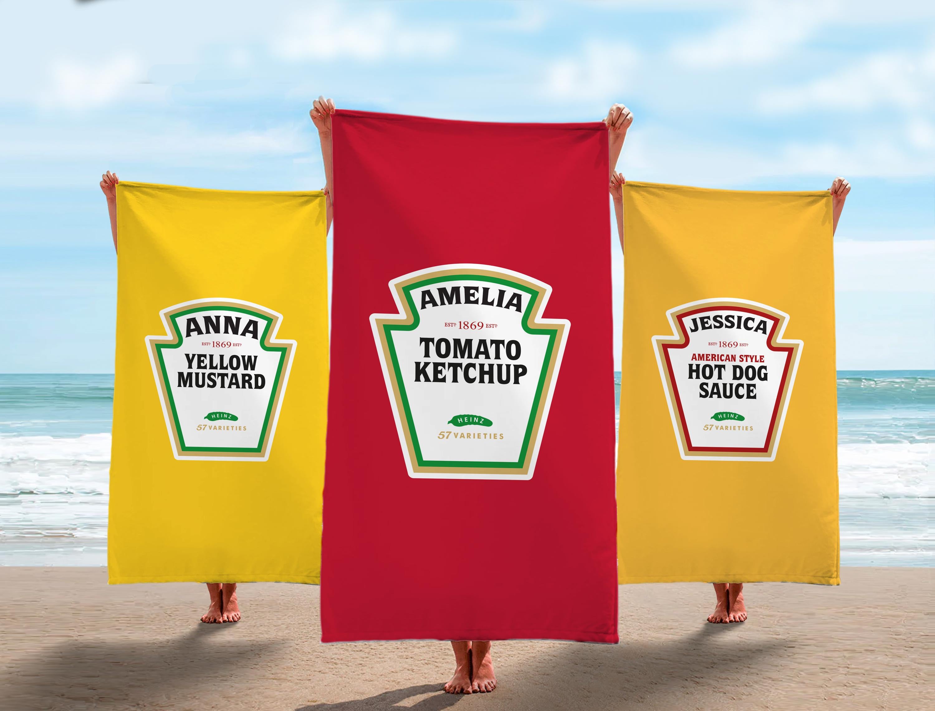 Personalized Ketchup Mustard Beach Towel: Funny Food Lover Gift