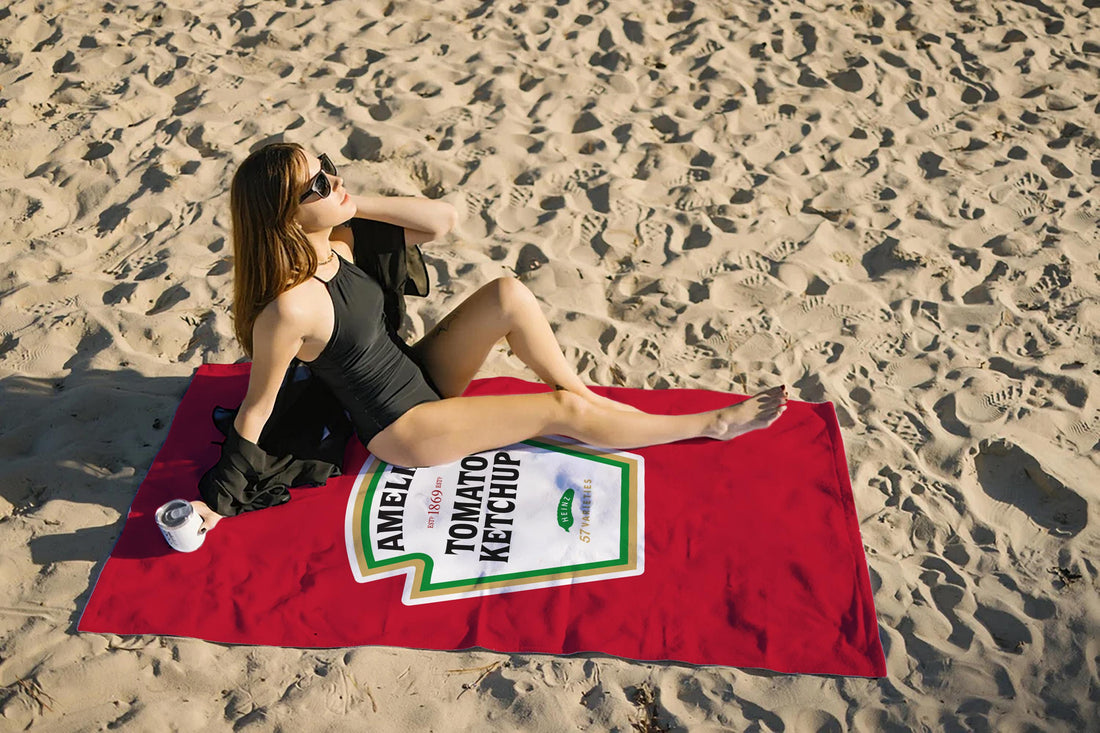 Personalized Ketchup Mustard Beach Towel: Funny Food Lover Gift