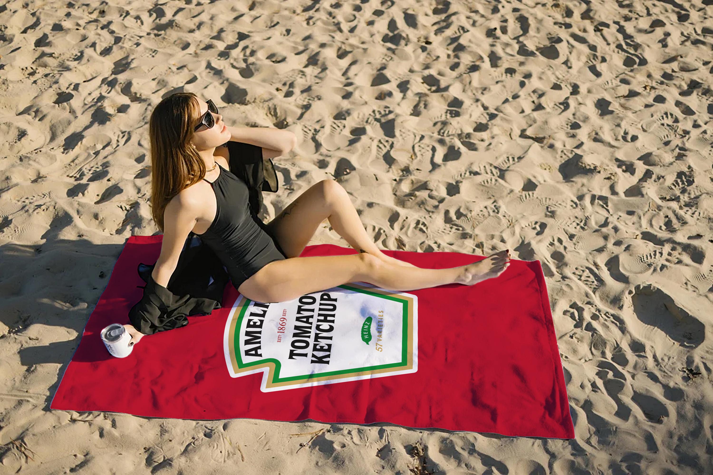 Personalized Ketchup Mustard Beach Towel: Funny Food Lover Gift