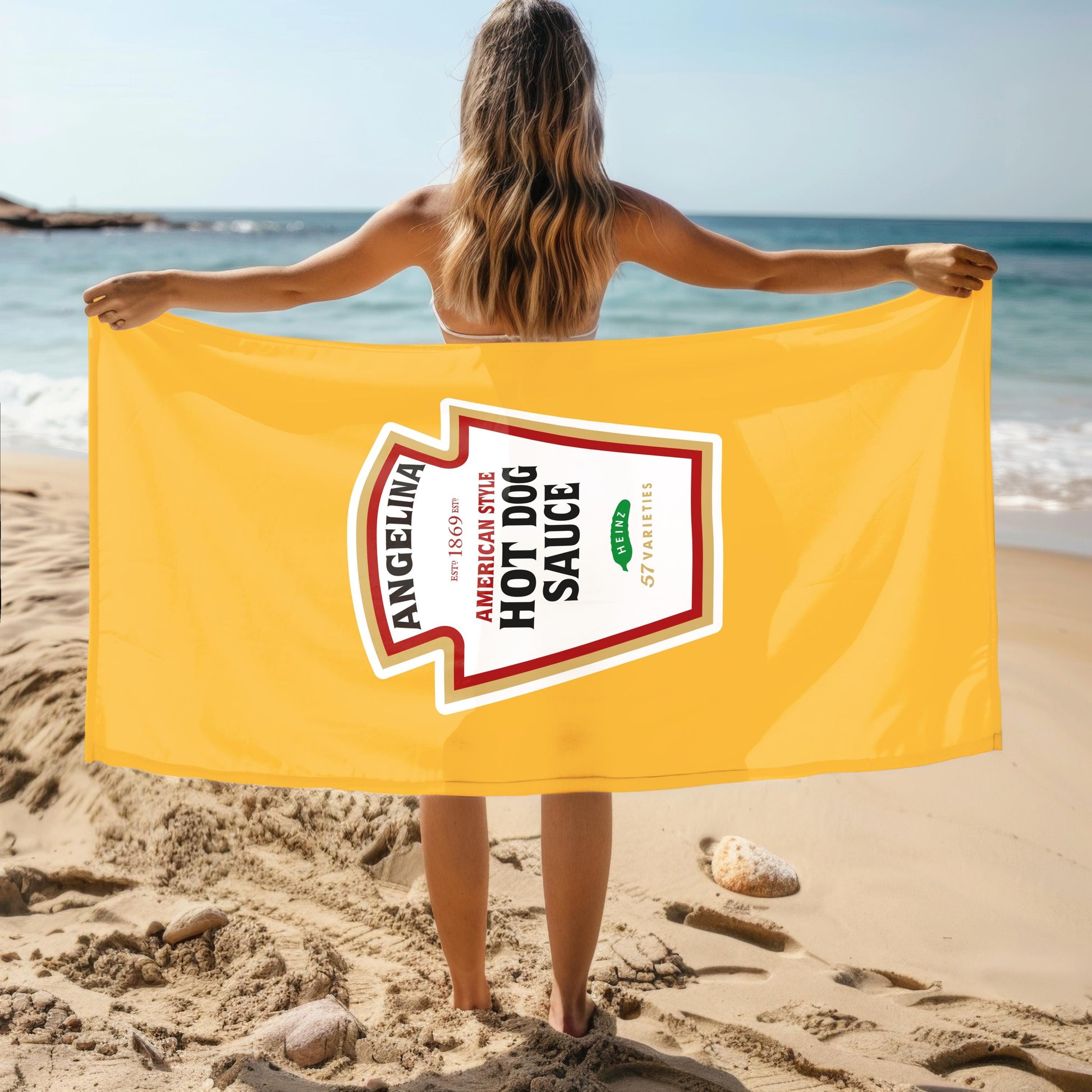 Personalized Ketchup Mustard Beach Towel: Funny Food Lover Gift
