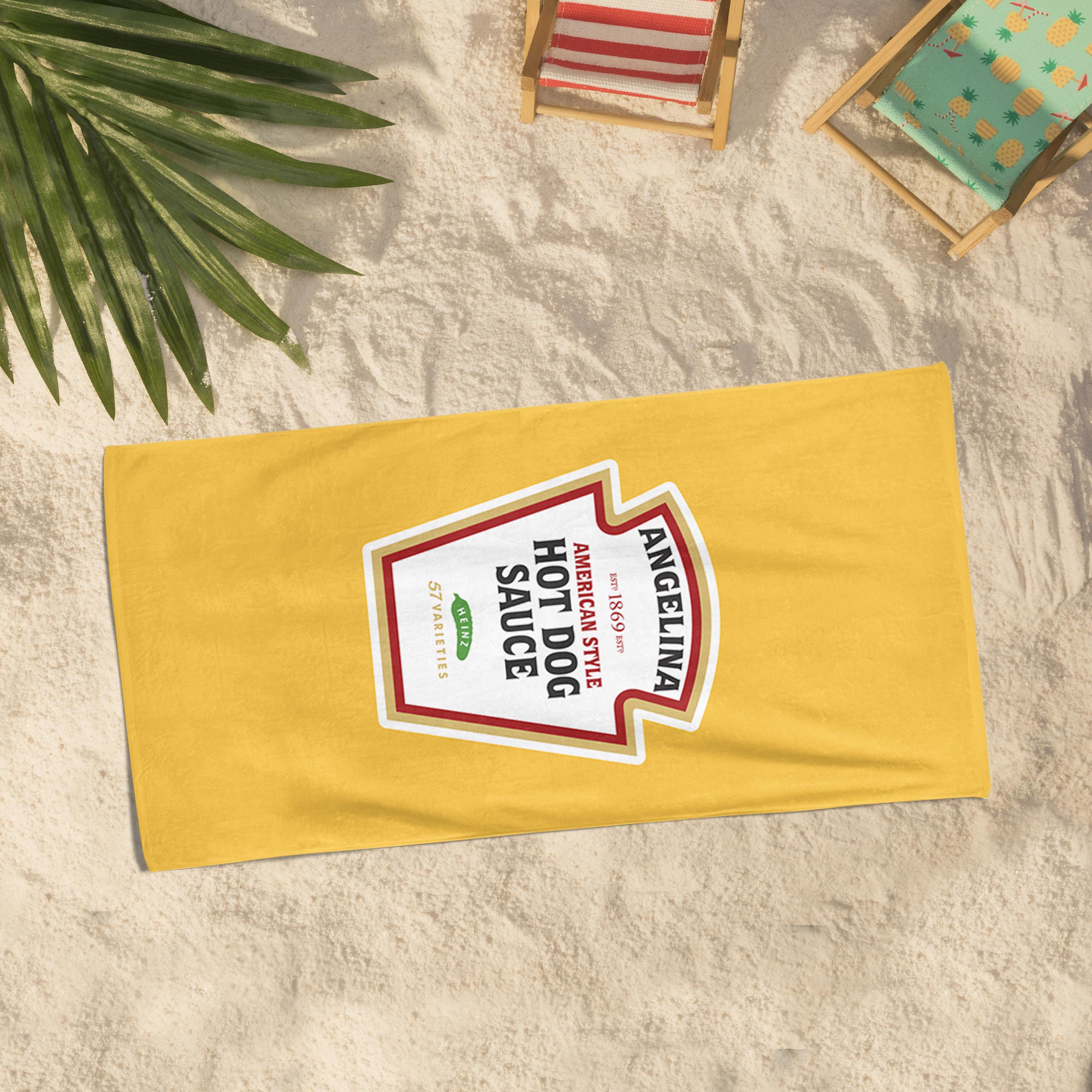 Personalized Ketchup Mustard Beach Towel: Funny Food Lover Gift