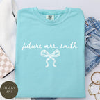 Future Mrs. Bride Wife Comfort Colors® Shirt, Wedding Day Bridal Gift, Bachelorette Party, Matching Team Bride, Coquette Faux Lace Bow