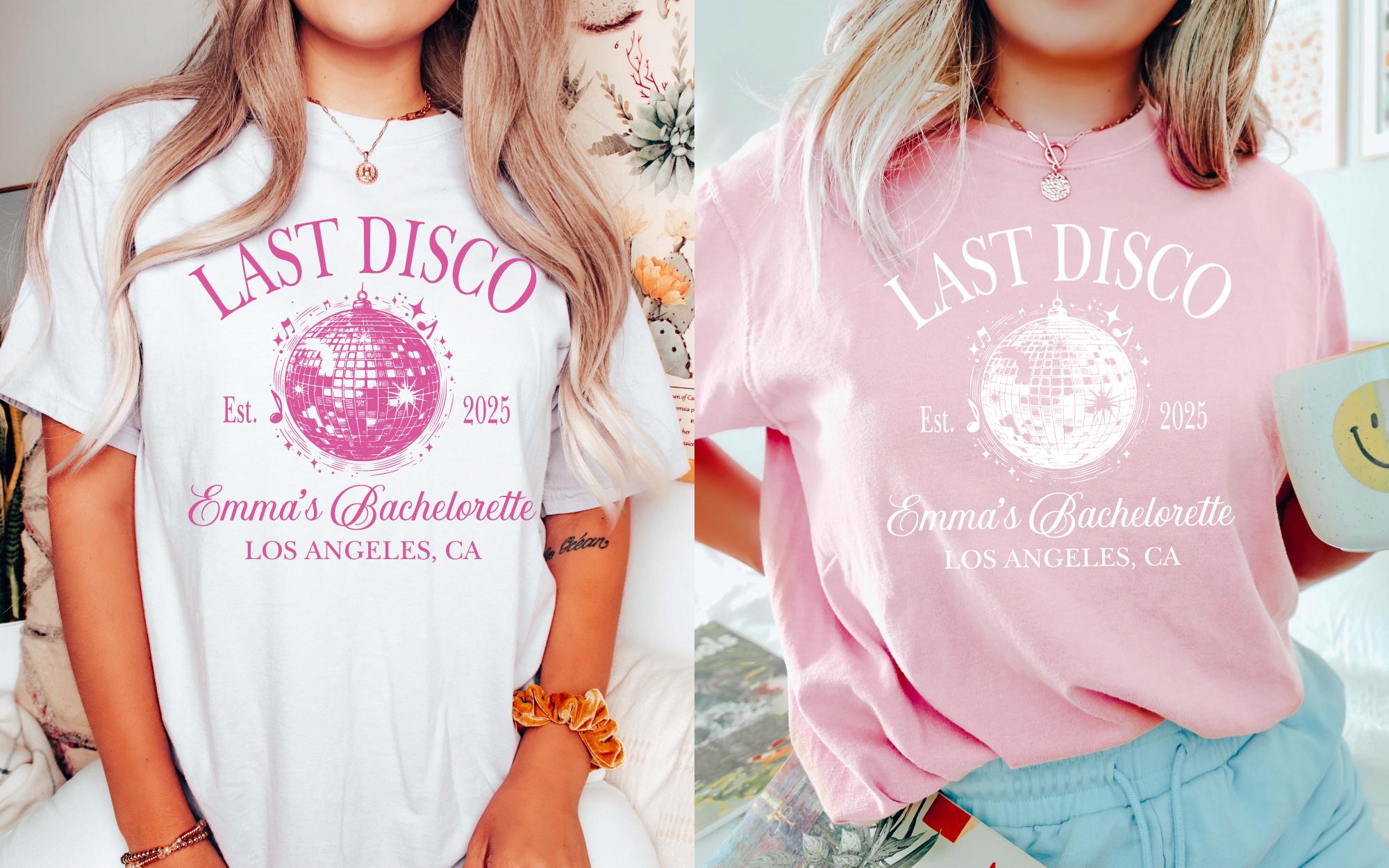 Personalized Last Disco Bachelorette Party Shirt, Custom Disco Bachelorette Shirts, Luxury Bachelorette Merch, Disco Bach Bride To Be Gifts