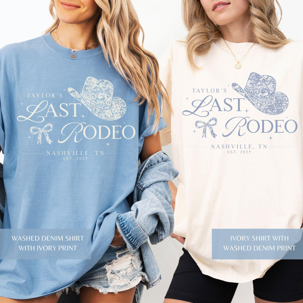Custom Nashville Bachelorette Shirts, Last Rodeo Bridal Party T-Shirts, Lace Bow Coquette Bach Group Tees, Personalized Country Girls Trip