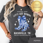 Custom Chinoiserie Bachelorette Shirts, Coquette Cowgirl Bachelorette, Coquette Bow Cowgirl Boots Bridesmaids Gifts Nashville Bachelorette