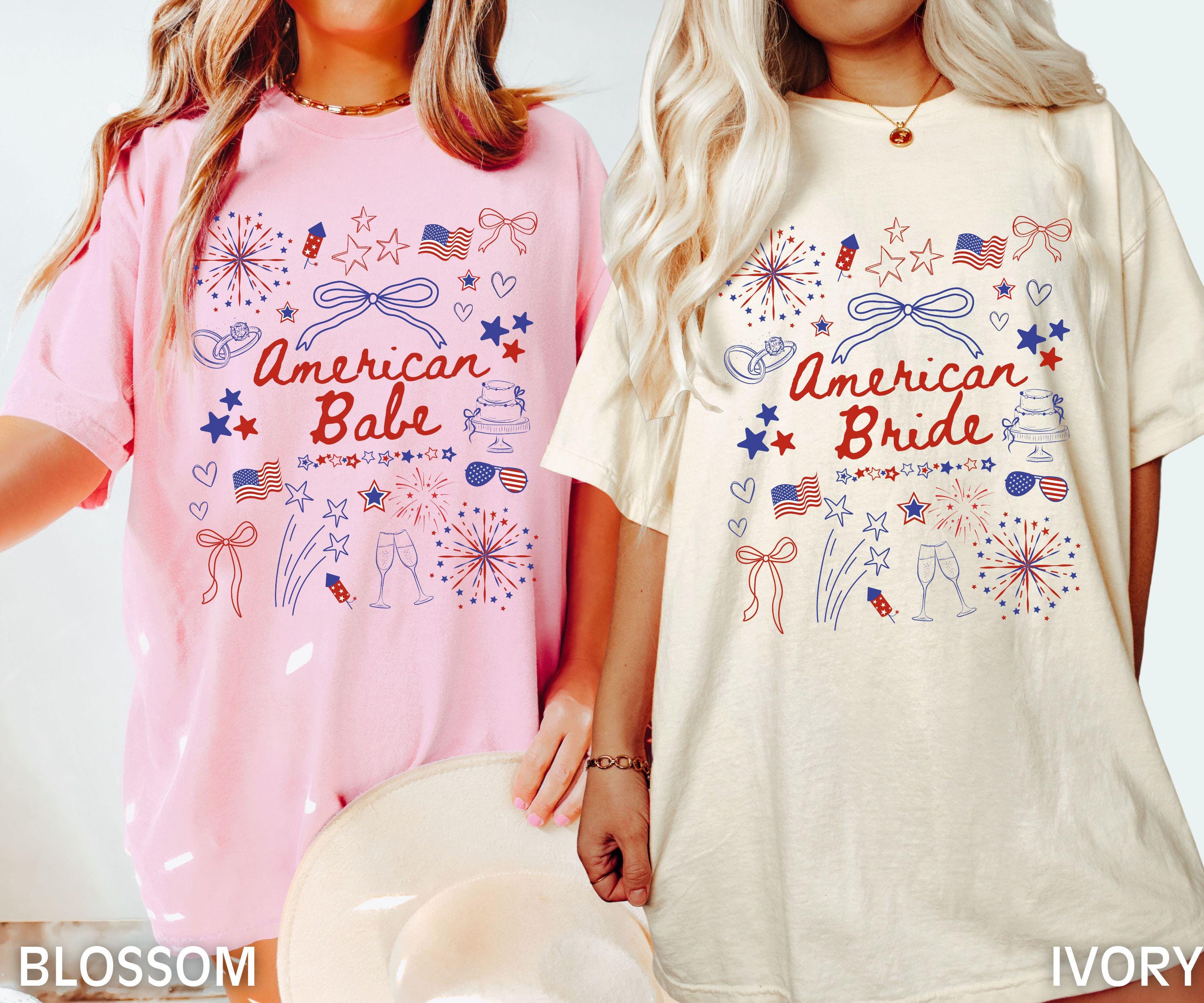 Comfort Colors 4th of July Bachelorette Party Shirts, American Bride, Coquette Bow Independence Day Shirt, Patriotic Bride, July Fourth Bach