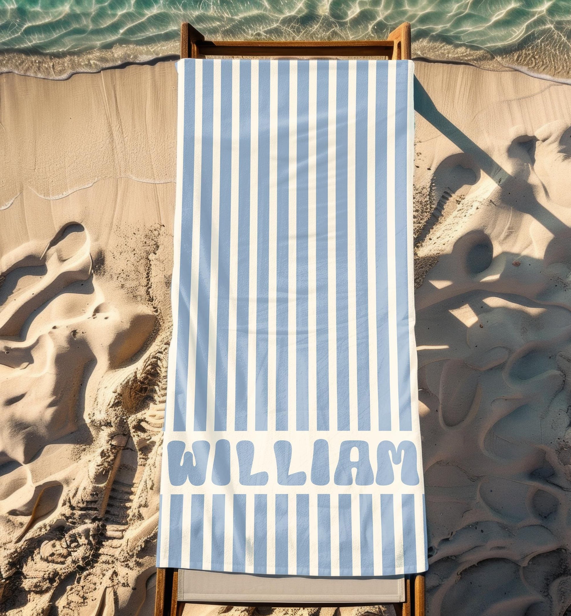 Personalized Name Stripe Beach Towel, Oversized Custom Monogram Pool Towel, Signature Beach Towel For Kids, Vacation Gift, Picnic Towel