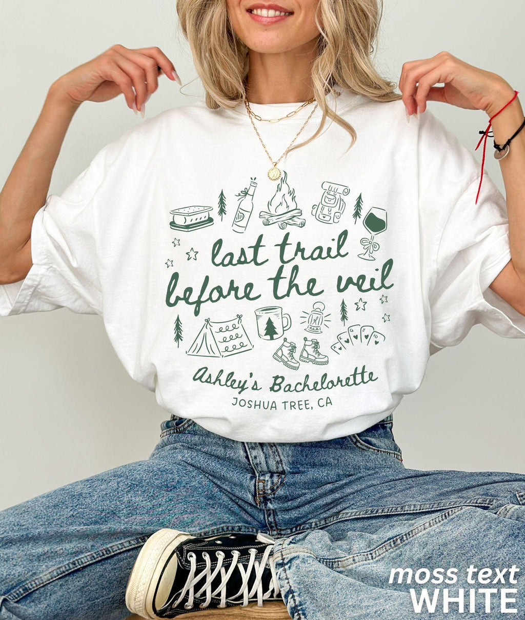 Bachelorette Party Shirts, Custom Camp Bachelorette, Last Trail Before the Veil, Mountain Bride, Hiking Bridal Party Tees, Comfort Colors