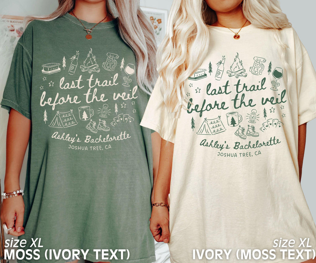 Bachelorette Party Shirts, Custom Camp Bachelorette, Last Trail Before the Veil, Mountain Bride, Hiking Bridal Party Tees, Comfort Colors