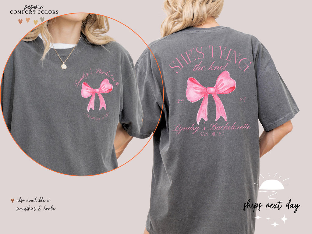 Custom Bachelorette Party Comfort Colors Shirt: Bride Squad, Bow Design