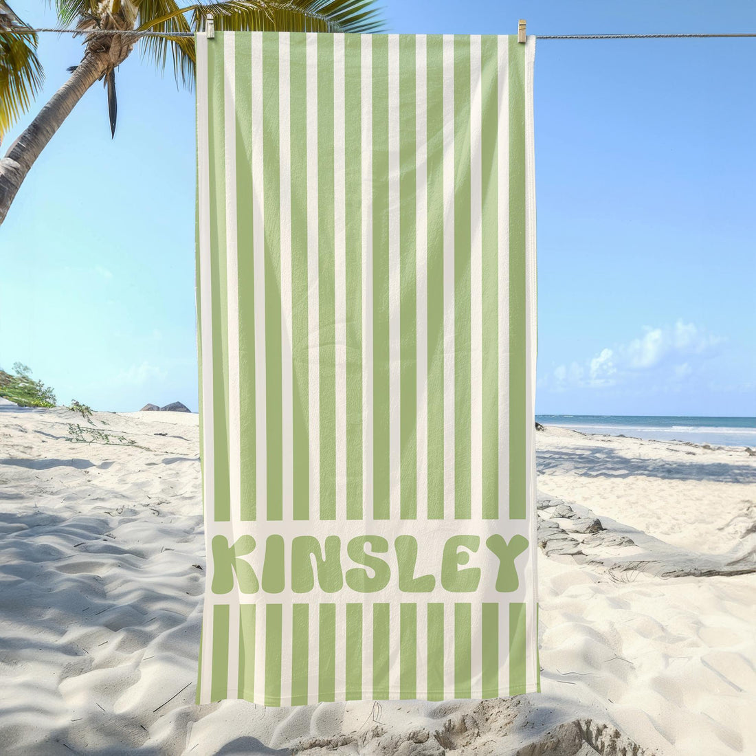 Personalized Name Stripe Beach Towel, Oversized Custom Monogram Pool Towel, Signature Beach Towel For Kids, Vacation Gift, Picnic Towel