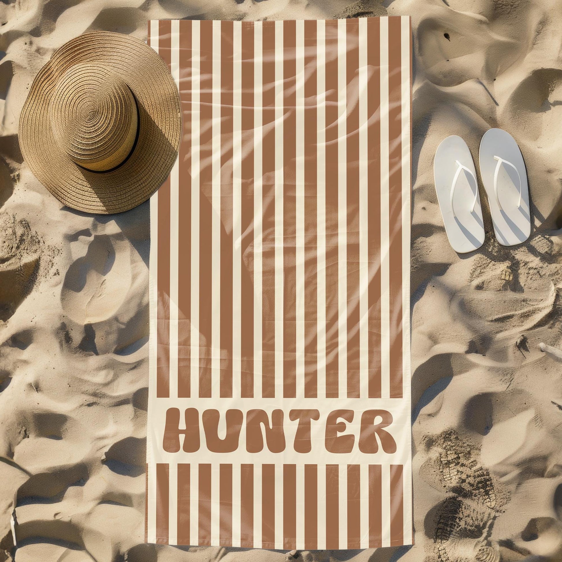 Personalized Name Stripe Beach Towel, Oversized Custom Monogram Pool Towel, Signature Beach Towel For Kids, Vacation Gift, Picnic Towel