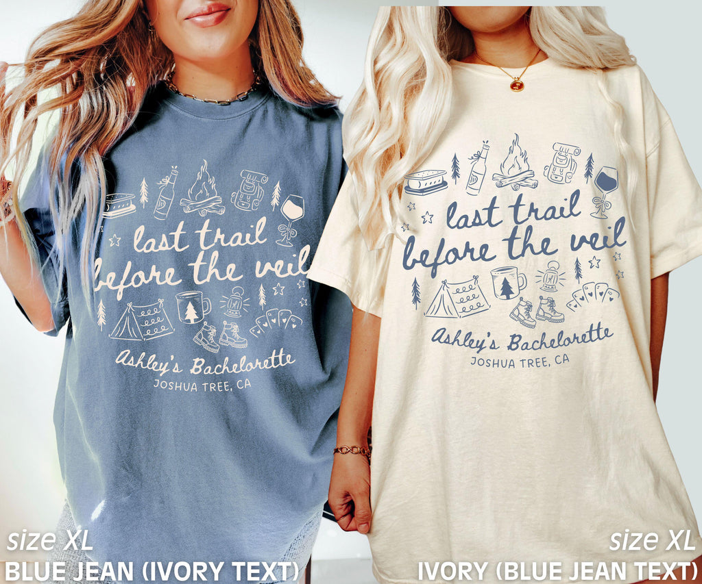 Bachelorette Party Shirts, Custom Camp Bachelorette, Last Trail Before the Veil, Mountain Bride, Hiking Bridal Party Tees, Comfort Colors
