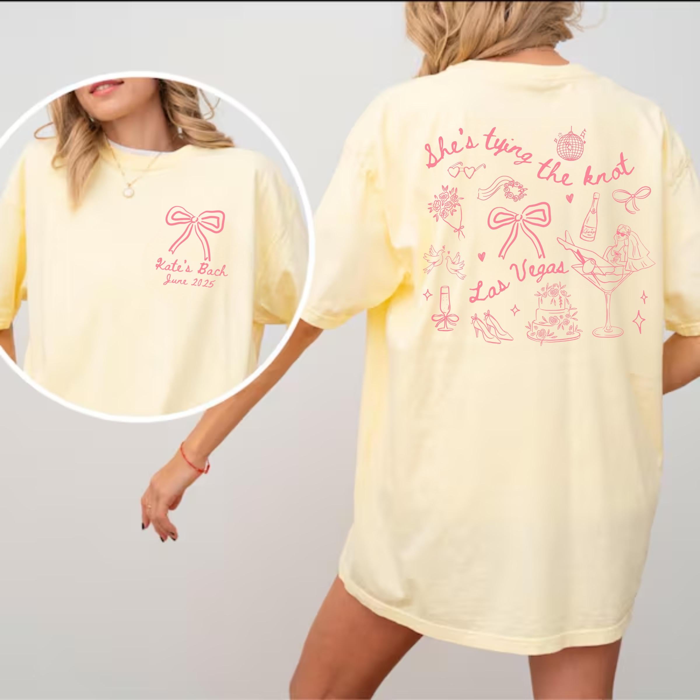 Custom Coquette Bow Bachelorette Shirts Shes Tying The Knot Bachelorette Party Tshirts Bridal Party Matching Shirts Pink Bow Bachelorette