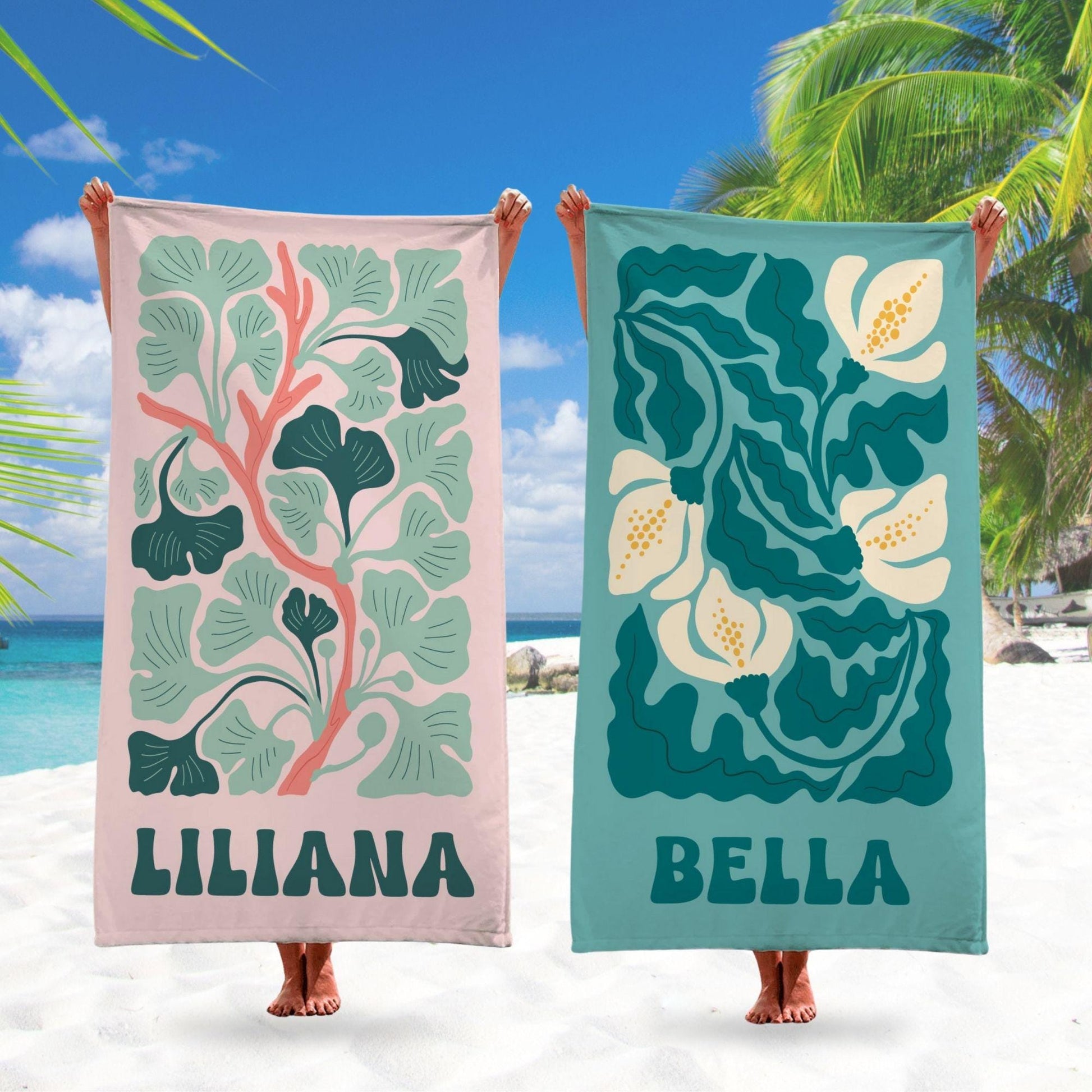 Retro Flower Custom Beach Towel, Groovy Vibes Beach Towel, Retro Floral Towel, Personalized Pool Towel, Multi Style, Bachelorette Party
