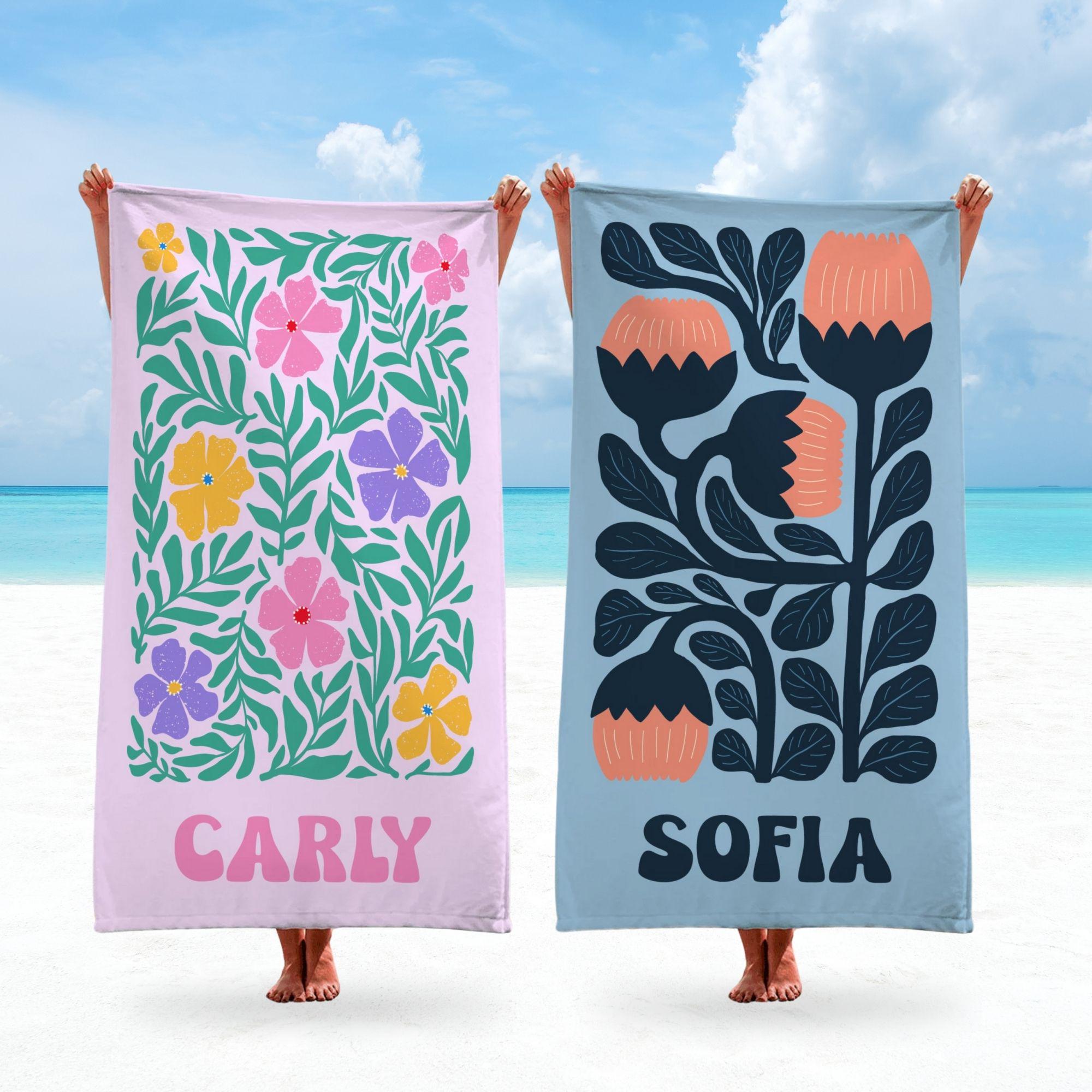 Retro Flower Custom Beach Towel, Groovy Vibes Beach Towel, Retro Floral Towel, Personalized Pool Towel, Multi Style, Bachelorette Party