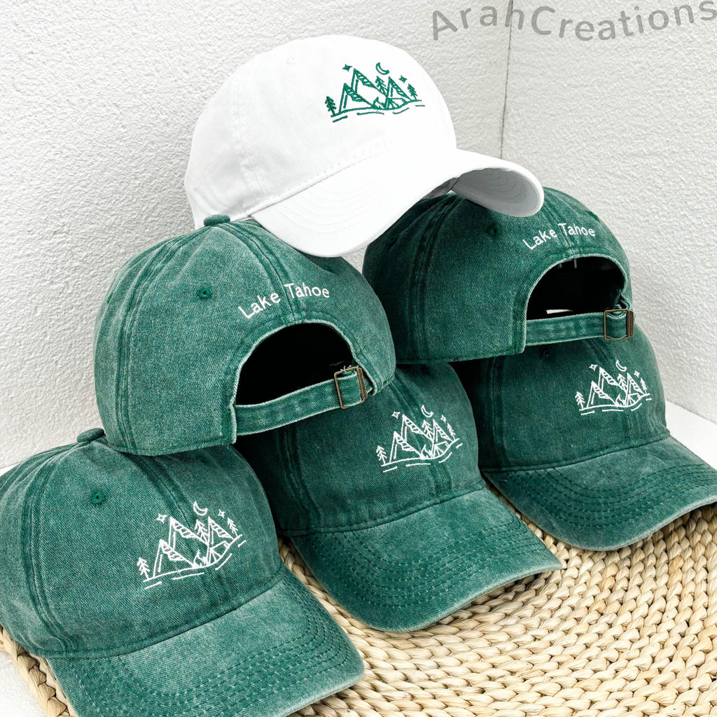 Personalized Embroidered Camp Bachelorette Hats | Custom Happer Camper Caps | Mountain Bachelorette Hats | Bridal Party Hat Set Bluk