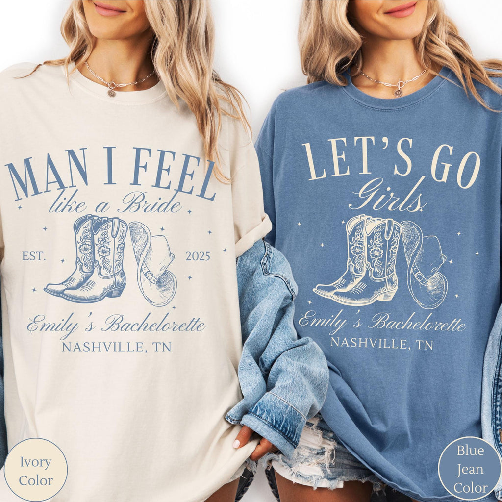 Bachelorette Party Shirts, Nashville Bachelorette, Man I Feel Like a Bride, Cowgirl Bach Party, Rodeo Bachelorette Shirts, Western Bride