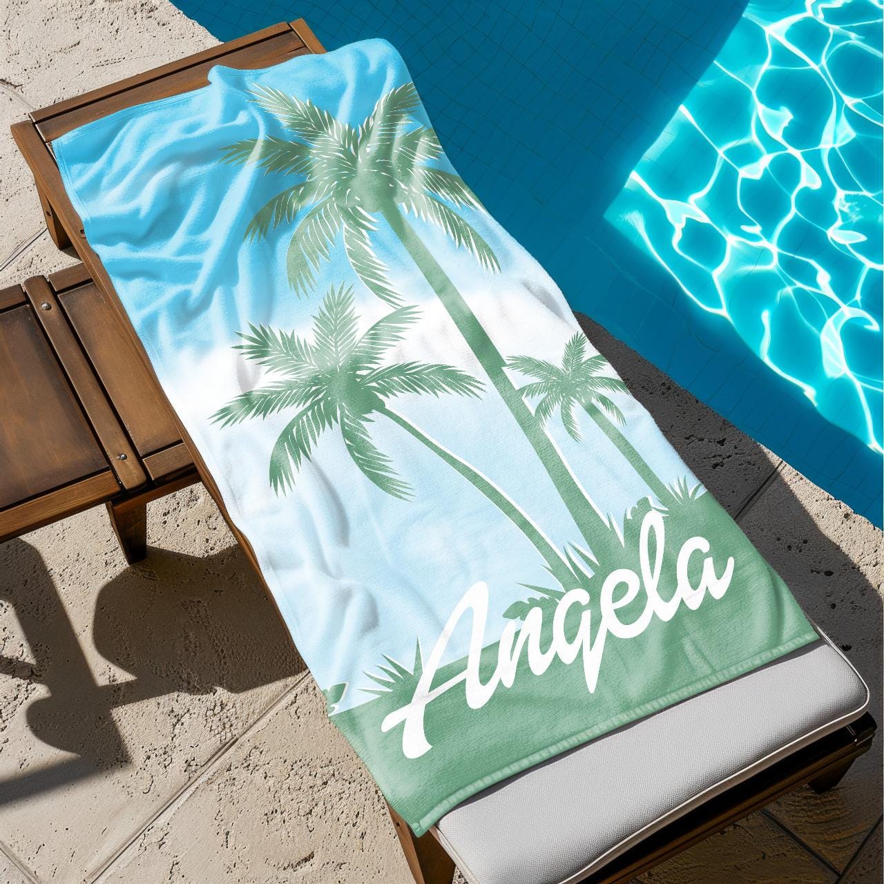 Personalized Palm Tree Beach Towel, Custom Tropical Vacation Gift, Name Beach Towel, Summer Pool Towels, Unique Gift for Her or Him