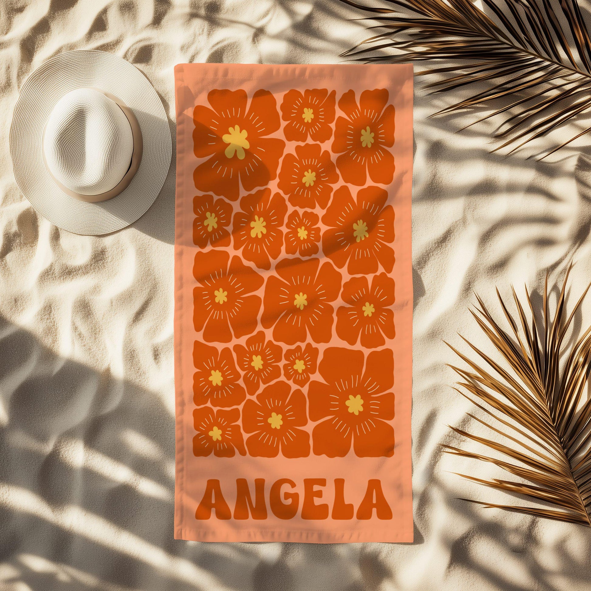 Retro Flower Custom Beach Towel, Groovy Vibes Beach Towel, Retro Floral Towel, Personalized Pool Towel, Multi Style, Bachelorette Party
