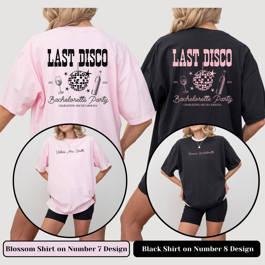 Comfort Colors Custom Last Disco Bachelorette Party Shirts Matching Bridal Shower Hen Party Gift for Bride To Be Bridesmaids Bride Squad