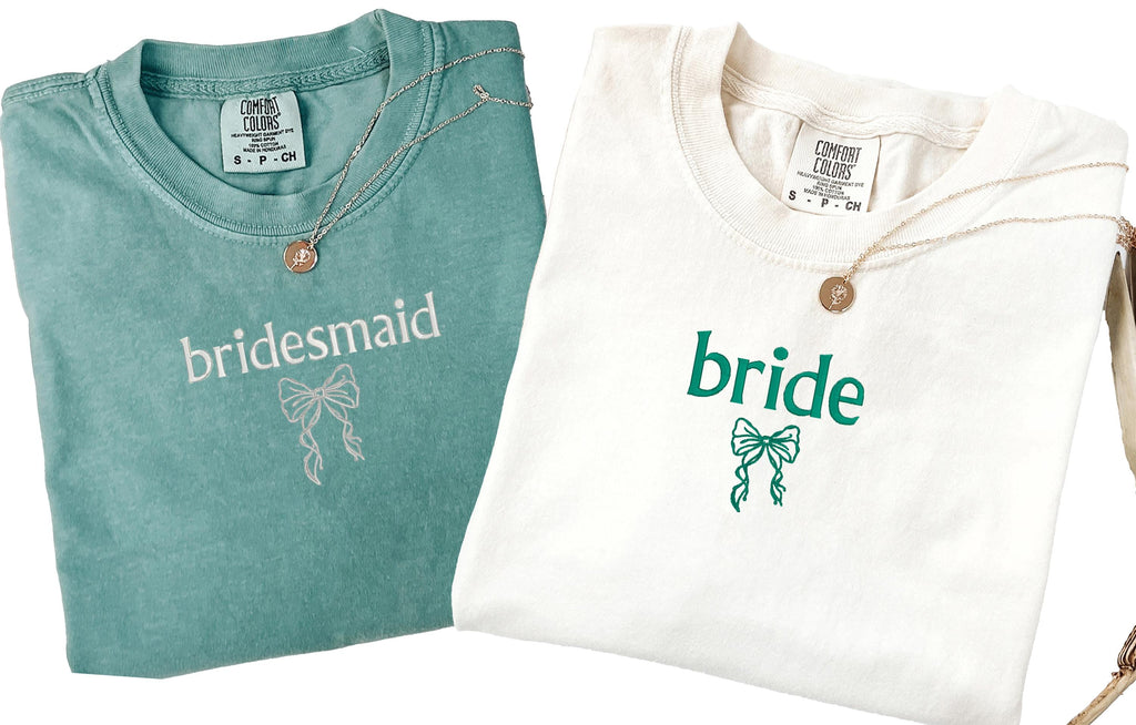 Embroidered Bride Bridesmaid Shirt, Comfort Colors Custom Wedding Gift, Bachelorette Party Tee, Getting Ready Shirt, Bride Coquette Shirt