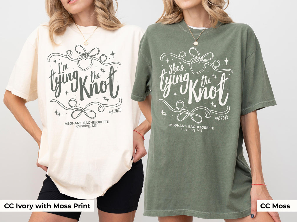 Tying The Knot Bachelorette Shirt Personalized Coquette Bow Bridal Party Tshirt Bow Themed Bridal Shower Outfit for Girly Bachelorette Idea