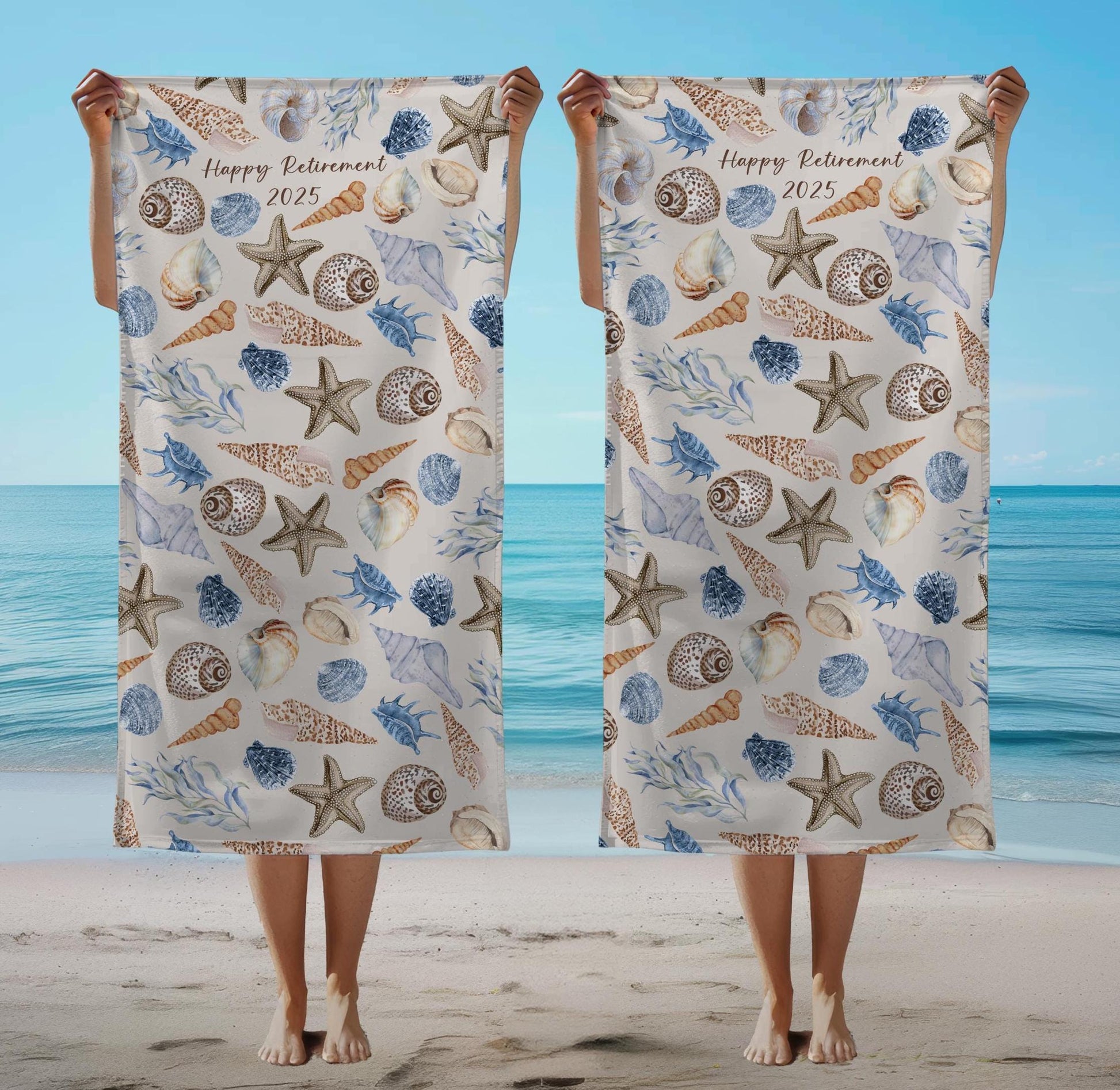 Retirement Gift Beach Towel for 2026 Shell Design Custom Towel for Beach Towels Pool Towel Personalized Towel Retirement Gift Women Coworker