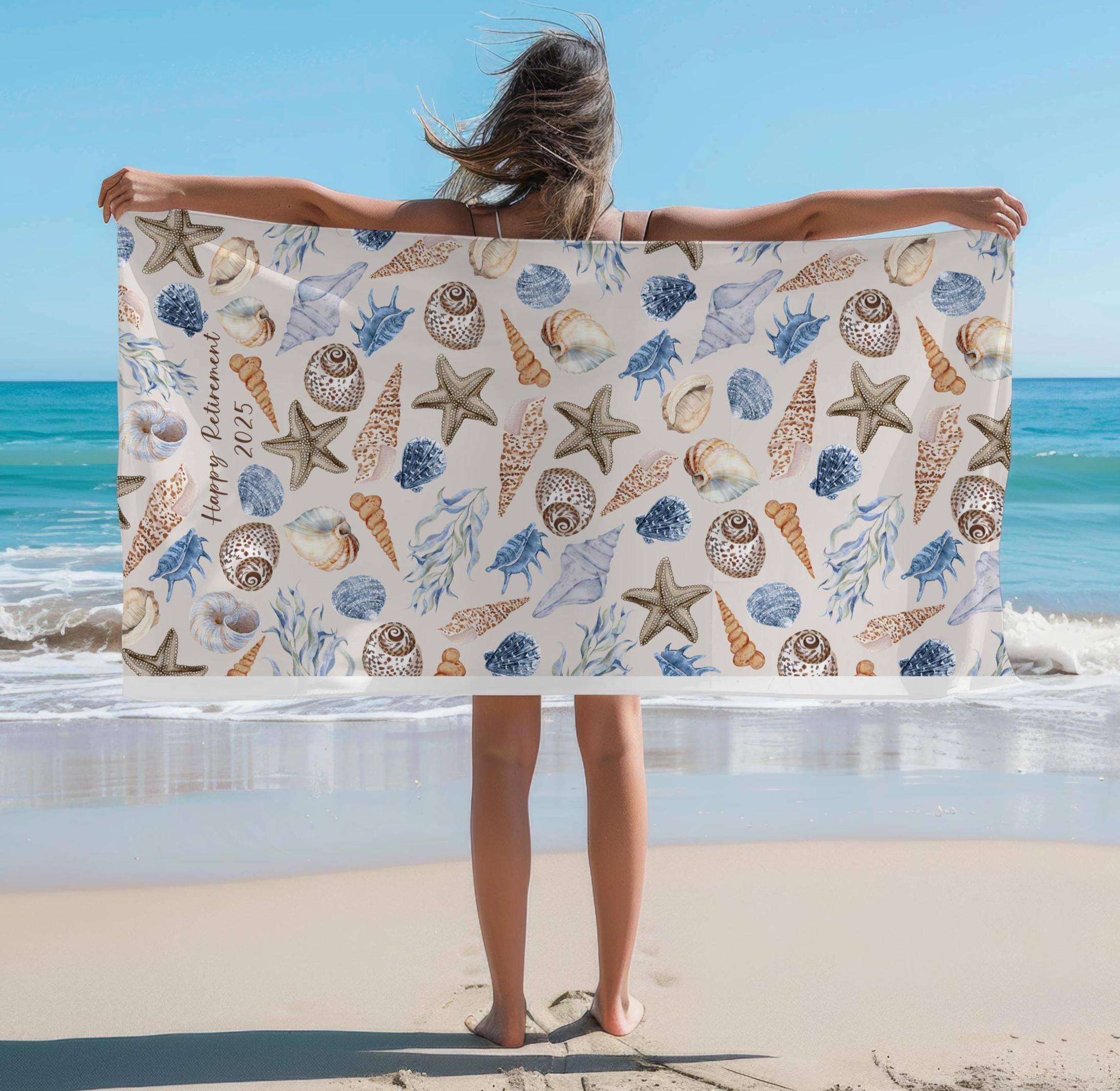 Retirement Gift Beach Towel for 2026 Shell Design Custom Towel for Beach Towels Pool Towel Personalized Towel Retirement Gift Women Coworker