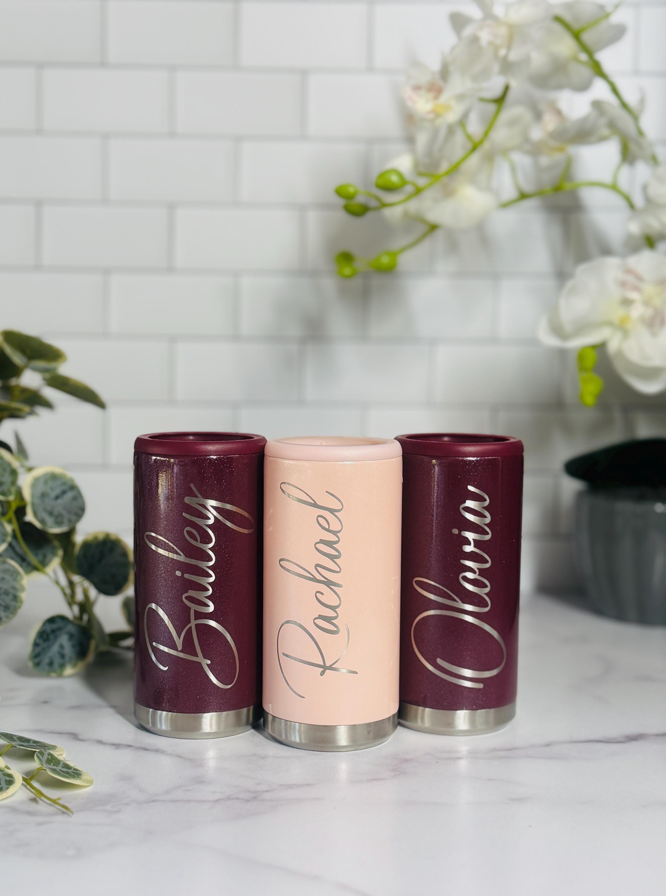 Custom Laser Engraved 12oz Slim Can Cooler: Stainless Steel, Personalized Design Party Favor