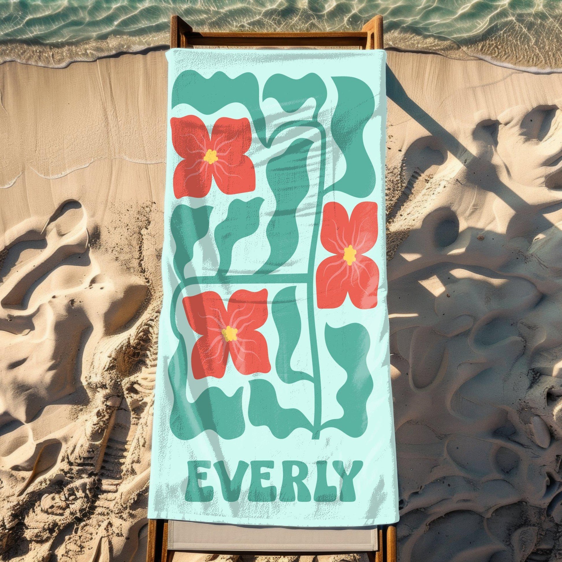 Retro Flower Custom Beach Towel, Groovy Vibes Beach Towel, Retro Floral Towel, Personalized Pool Towel, Multi Style, Bachelorette Party