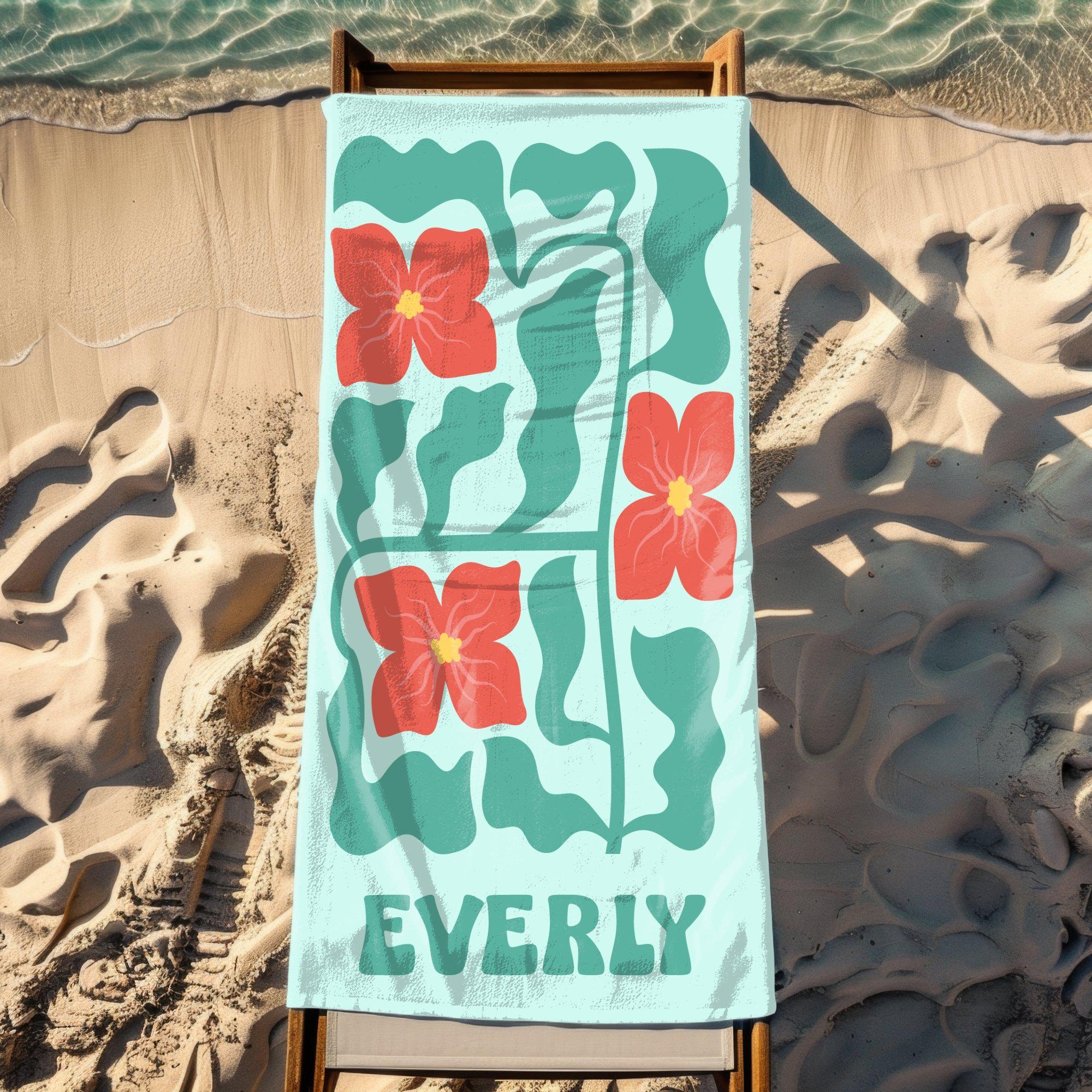 Retro Flower Custom Beach Towel, Groovy Vibes Beach Towel, Retro Floral Towel, Personalized Pool Towel, Multi Style, Bachelorette Party