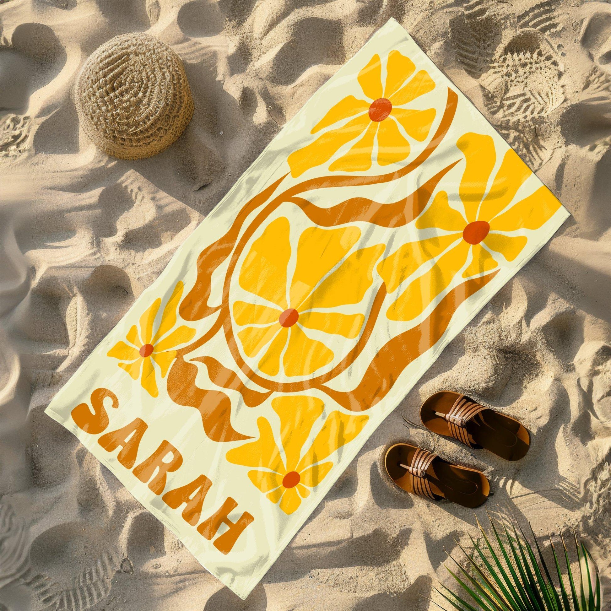 Retro Flower Custom Beach Towel, Groovy Vibes Beach Towel, Retro Floral Towel, Personalized Pool Towel, Multi Style, Bachelorette Party