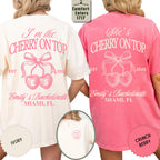 Personalized Bachelorette Shirt, She’s The Cherry On Top Bridal Party Tee, Coquette Cherry Bach Tee, Bridesmaid Tee, Custom Initial Bach Tee