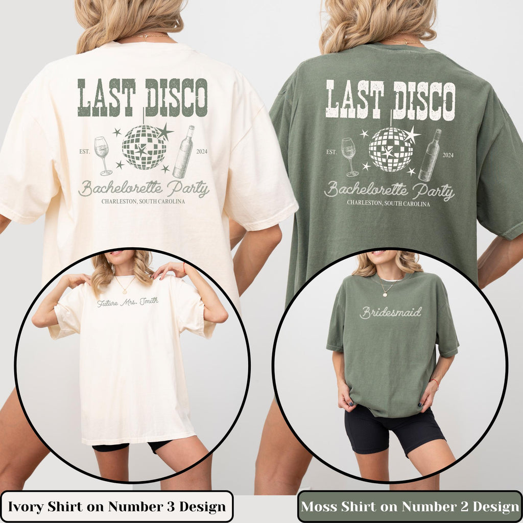 Comfort Colors Custom Last Disco Bachelorette Party Shirts Matching Bridal Shower Hen Party Gift for Bride To Be Bridesmaids Bride Squad