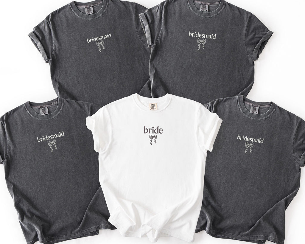 Embroidered Bride Bridesmaid Shirt, Comfort Colors Custom Wedding Gift, Bachelorette Party Tee, Getting Ready Shirt, Bride Coquette Shirt