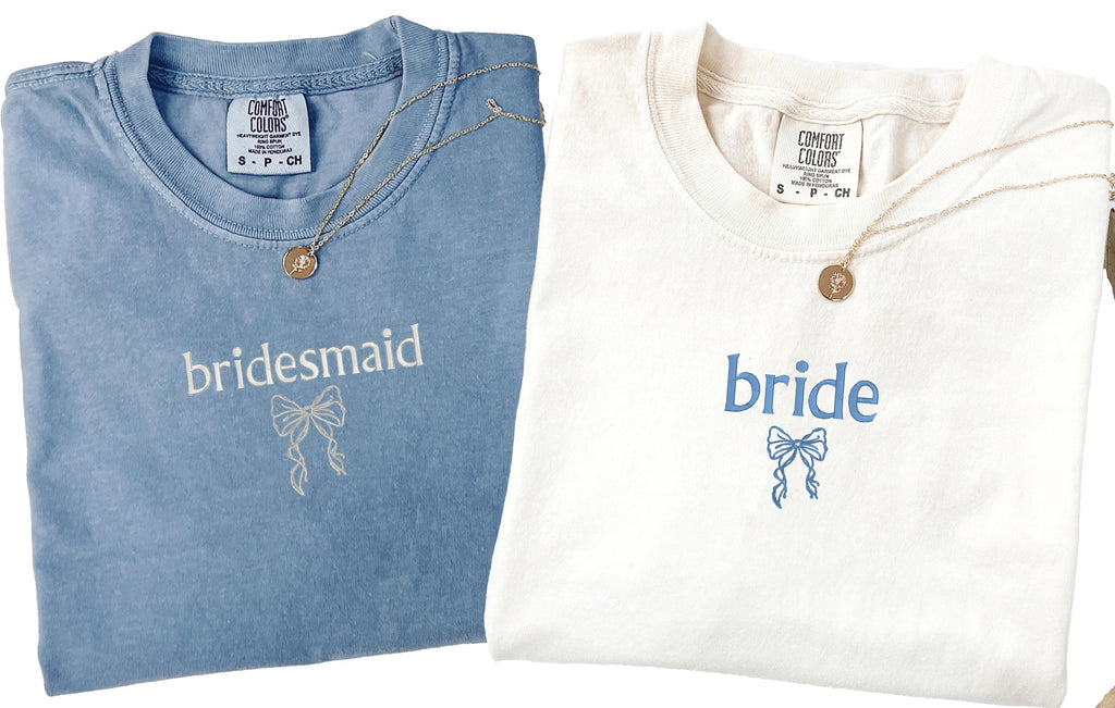 Embroidered Bride Bridesmaid Shirt, Comfort Colors Custom Wedding Gift, Bachelorette Party Tee, Getting Ready Shirt, Bride Coquette Shirt