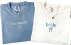 Embroidered Bride Bridesmaid Shirt, Comfort Colors Custom Wedding Gift, Bachelorette Party Tee, Getting Ready Shirt, Bride Coquette Shirt