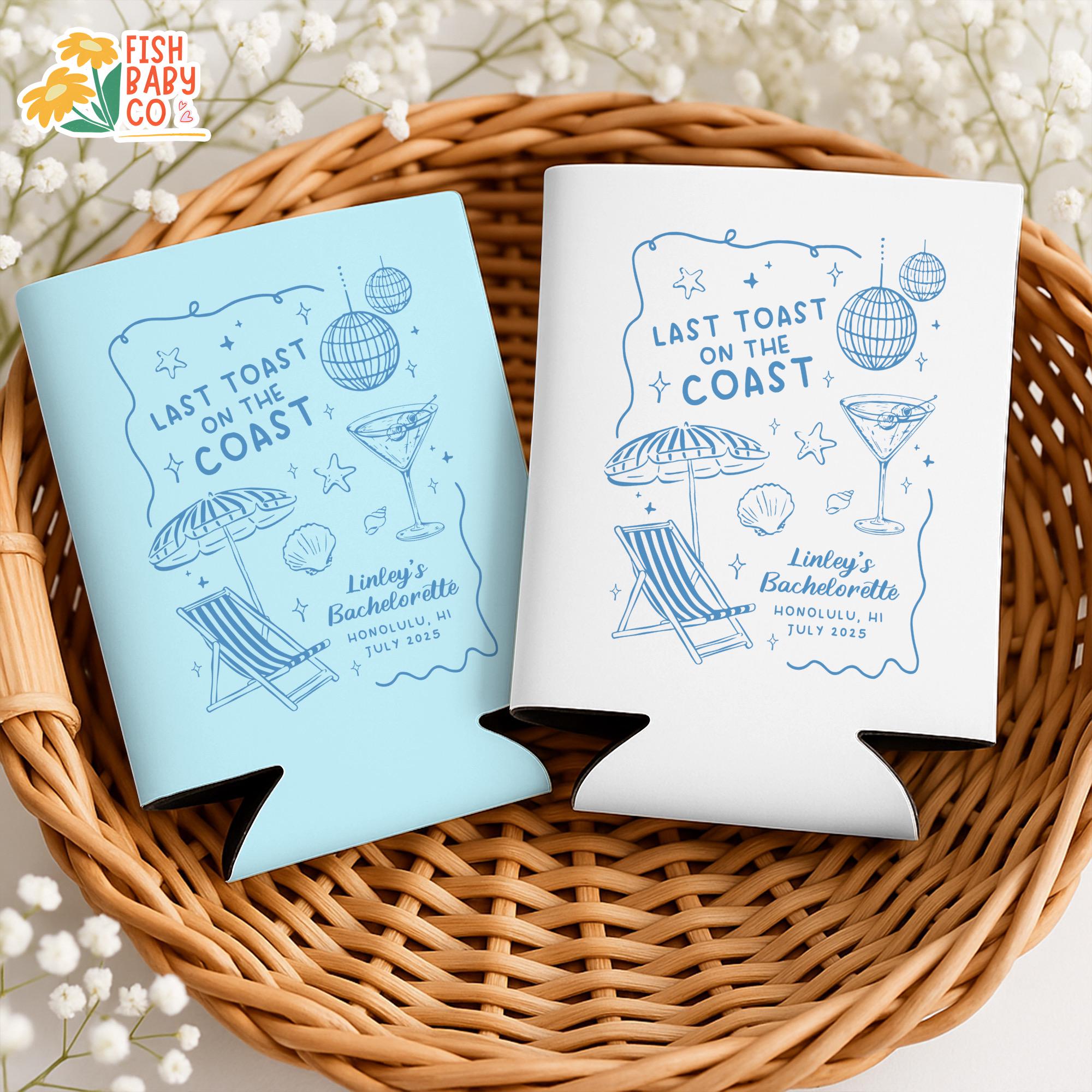 Last Toast On The Coast Bachelorette Can Cooler, Beach Bachelorette Party Can Holder, Coastal Bachelorette Party Favors, Bridal Club Gifts