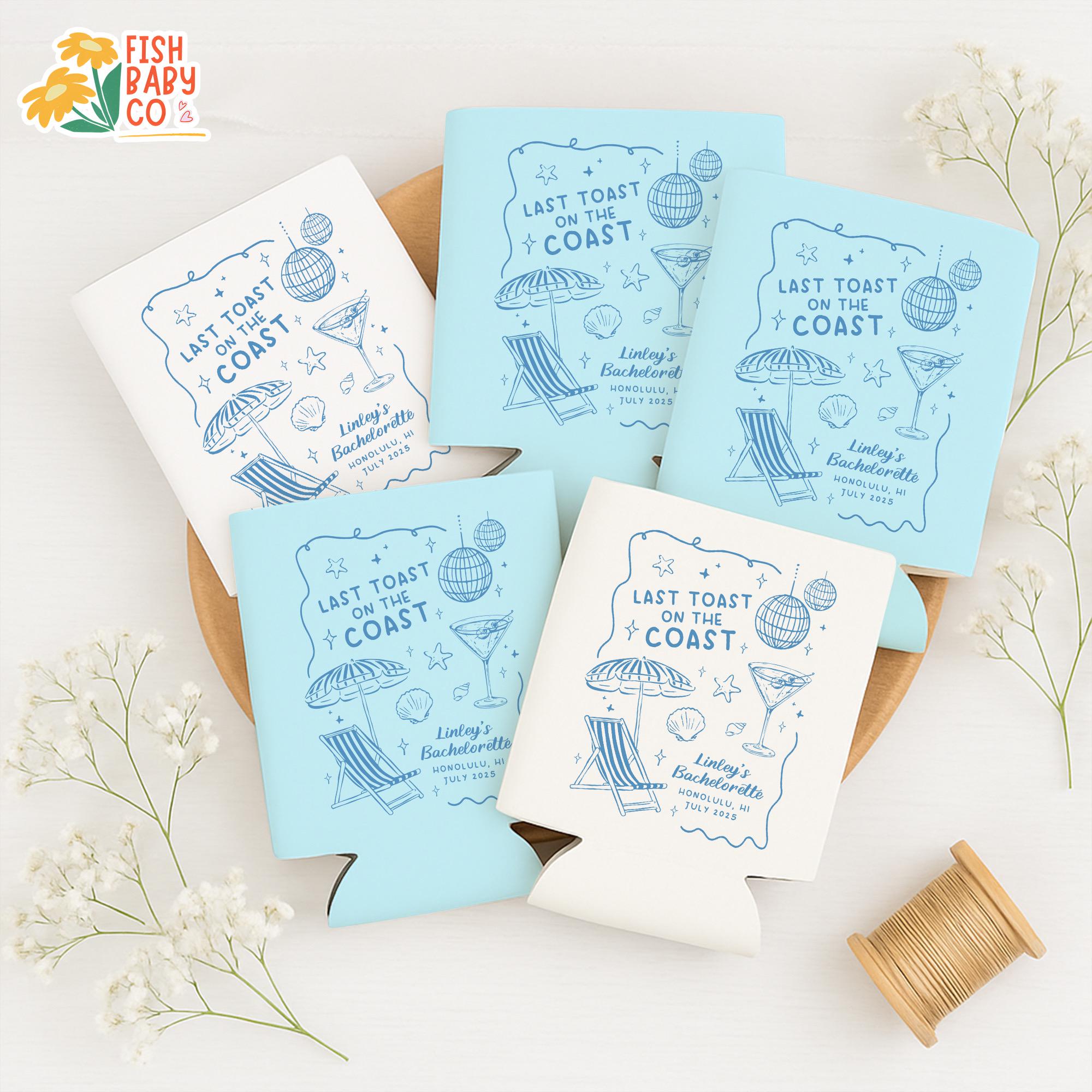 Last Toast On The Coast Bachelorette Can Cooler, Beach Bachelorette Party Can Holder, Coastal Bachelorette Party Favors, Bridal Club Gifts