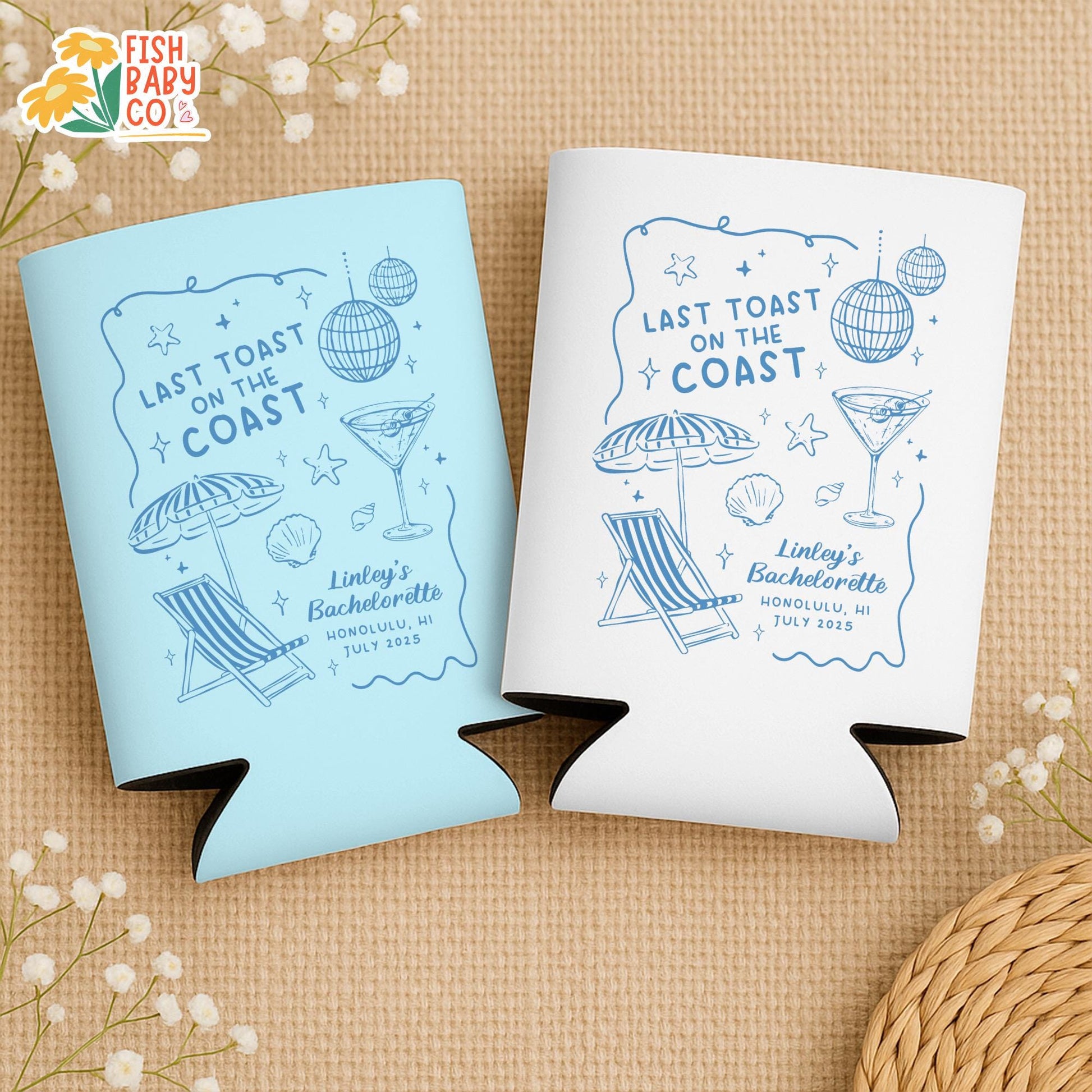 Last Toast On The Coast Bachelorette Can Cooler, Beach Bachelorette Party Can Holder, Coastal Bachelorette Party Favors, Bridal Club Gifts