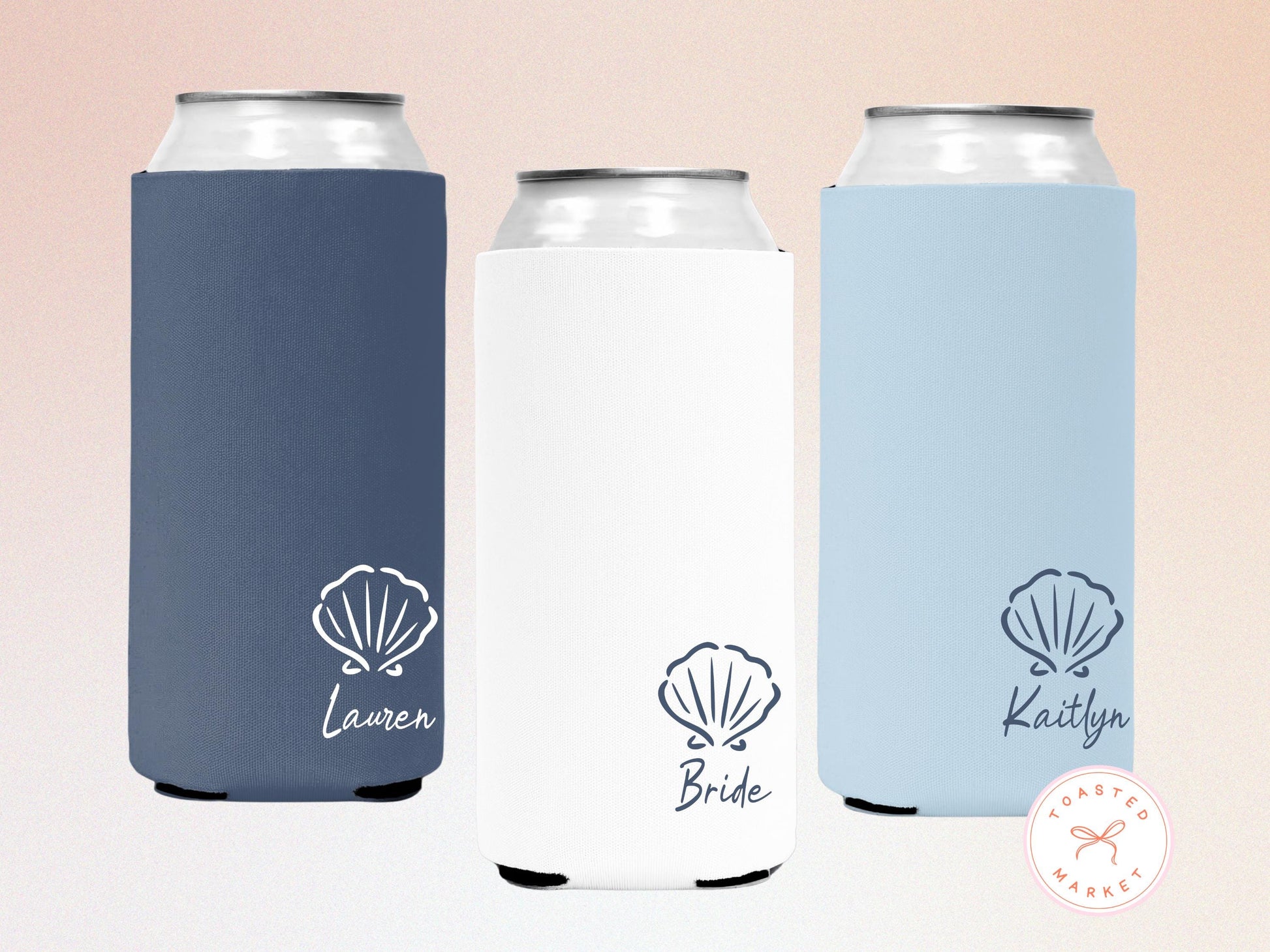 Custom Seashell Bachelorette Can Cooler, Coastal Personalized Can Sleeves, Beach Bachelorette, Girls Trip Party Favors, Bridal Party Gifts