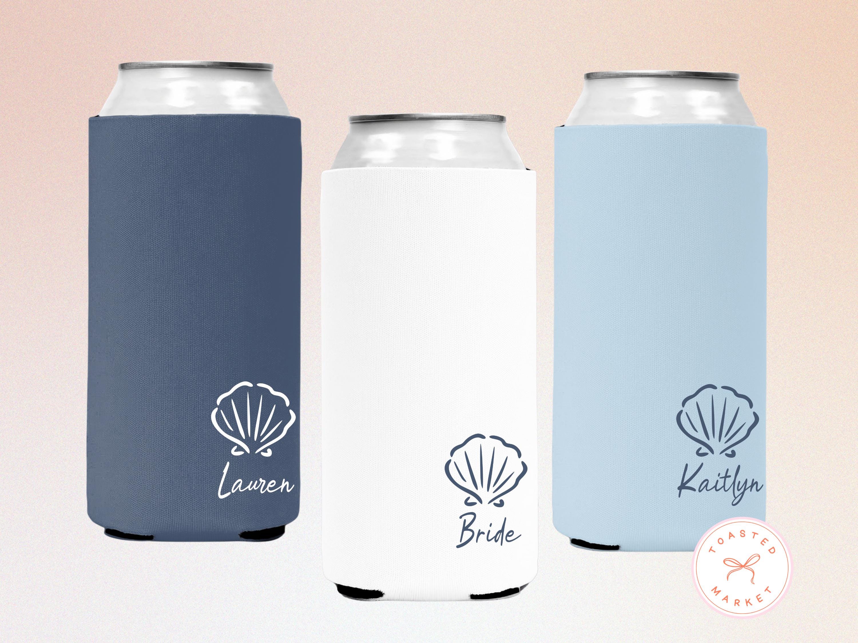 Custom Seashell Bachelorette Can Cooler, Coastal Personalized Can Sleeves, Beach Bachelorette, Girls Trip Party Favors, Bridal Party Gifts