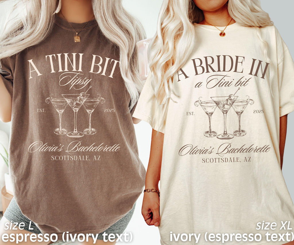 Bachelorette Party Shirts, Espresso Martini Bachelorette, Bride in a Tini Bit, Custom Bachelorette Tees, Martini Bride Shirt, Comfort Colors