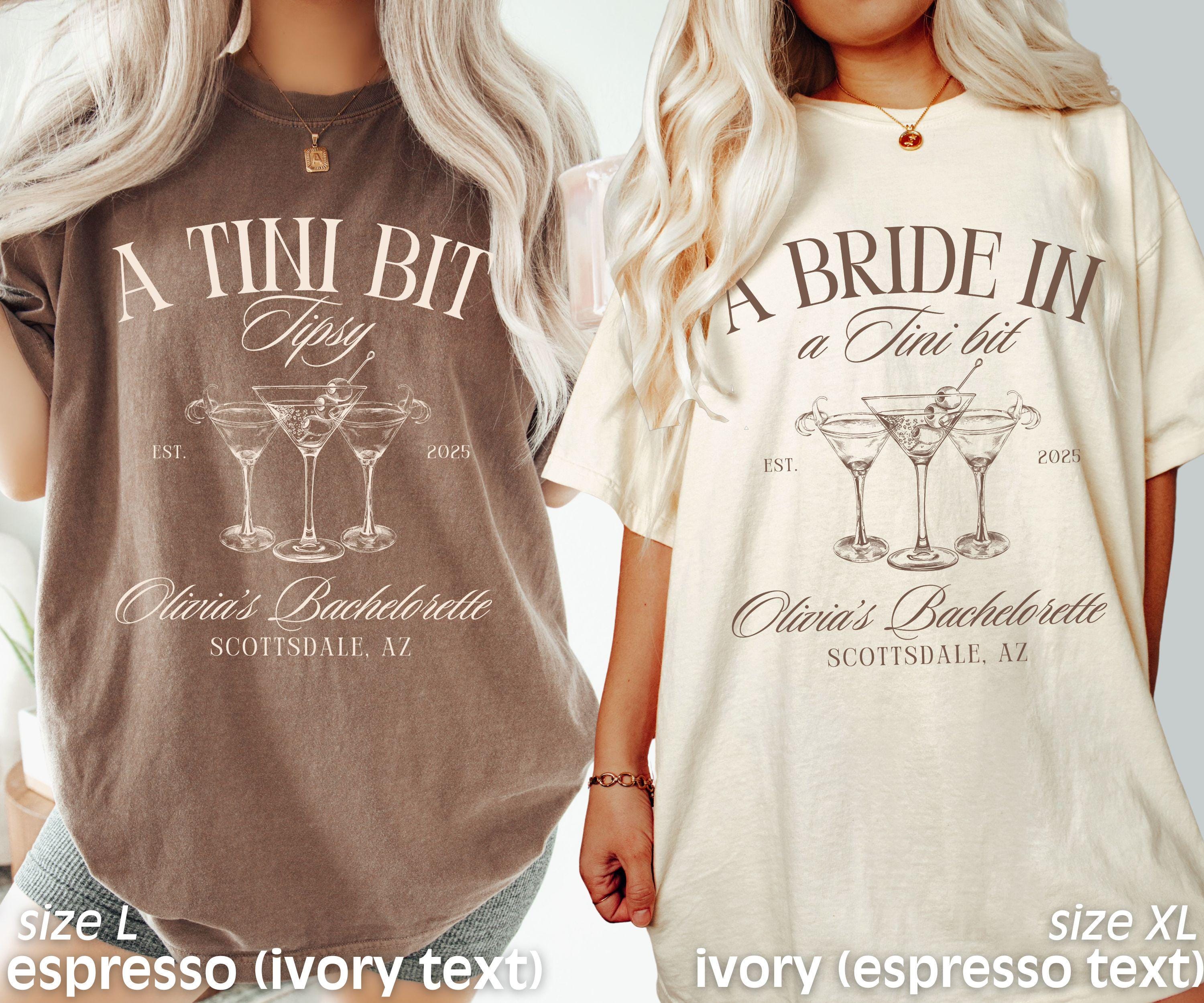 Bachelorette Party Shirts, Espresso Martini Bachelorette, Bride in a Tini Bit, Custom Bachelorette Tees, Martini Bride Shirt, Comfort Colors