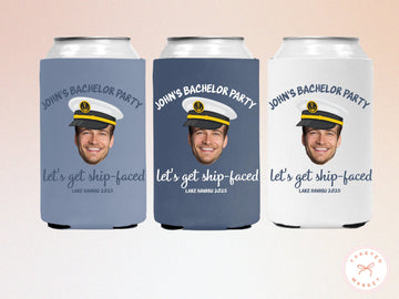 Personalized Lake Bachelor Party Can Coolers, Custom Face Bachelor Drink Sleeve, Beach Bachelor Party Favors, Lake Birthday Party Can Holder
